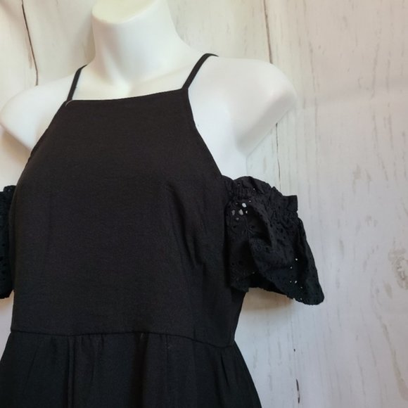 Sugarlips black halter maxi dress cottagecore new boutique cold shoulder eyelet - Picture 2 of 6